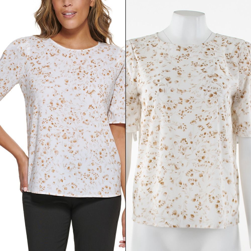 Calvin Klein Petite Floral-Print Button-Trim Top